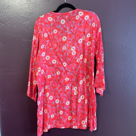 100% cotton tunic or cover up fushia print . - Picture 2 of 2